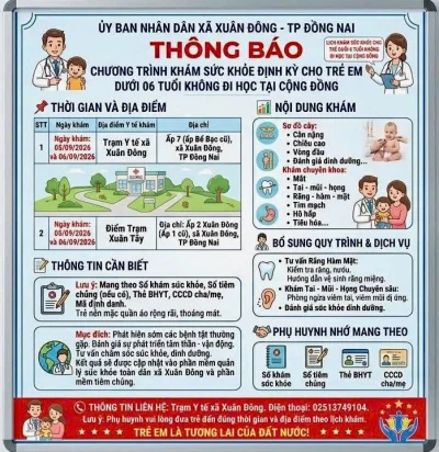 Trạm y tế Xuân Đông kết hợp TCMR và khám sức khỏe định kỳ cho trẻ em <6 tuổi